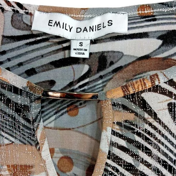 EMILY DANIELS-Women's Top-Brushed Abstract-3/4 Sleeve-SMALL-Black-Gray-Tan-White - Picture 9 of 15